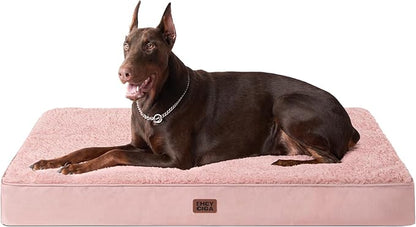 EHEYCIGA Orthopedic XXL Dog Beds for Jumbo Dogs with Removable Washable Cover for Crate, Pink, 47x29