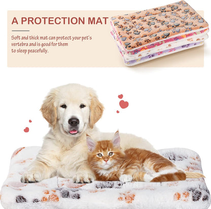 4 Pack Ultra Soft Dog Cat Bed Mat with Cute Prints Reversible Fleece Dog Crate Kennel Pad Cozy Washable Thickened Hamster Guinea Pig Pet Bed Mat for Small Animals(13 x 19 Inches,Vivid Color)