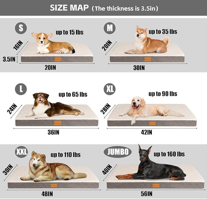 Patas Lague Orthopedic Large Dog Bed Washable Pet Sofa Mat 42''X28'' Ivory | Egg-Crate Foam Dog Couch For Large Sized Dogs, Waterproof Removable Cover, Soft Pet Crate Bed With Nonskid Bottom