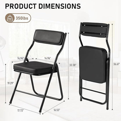 6 Pack Padded Folding Chairs with Cushion, Foldable Dining Chair Set Portable Indoor Outdoor Stackable Folding Chairs with Steel Frame for Home Office Events Wedding Party Black