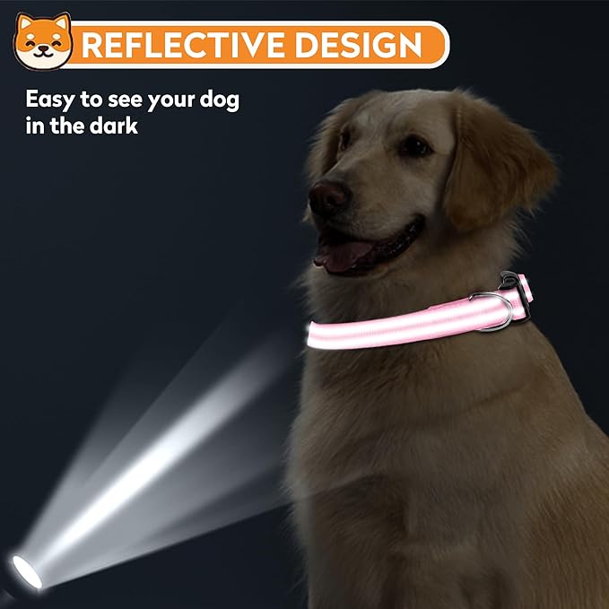 Reflective Dog Collar, Adjustable Soft Neoprene Padded Nylon Pet Collars with Buckle for Puppy and Small Dogs, Cats, Light Pink,XS