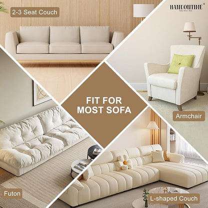 HANDONTIME Non-Slip Pet Couch Cover Washable, Plush Faux Fur Couch Protector for Cushion Pet-Friendly Sofa Covers for Dogs, Checkered Diamond Sectional Covers Dog Mat for Sofa (Ivory, 35.6" x 63")