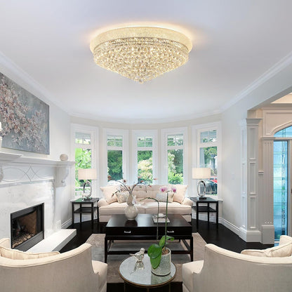 18-Light 32 inch Large Crystal Chandelier Flush Mount Ceiling Light Fixture for Living Room Dining Room Bedroom Foyer Entryway Chrome Finish