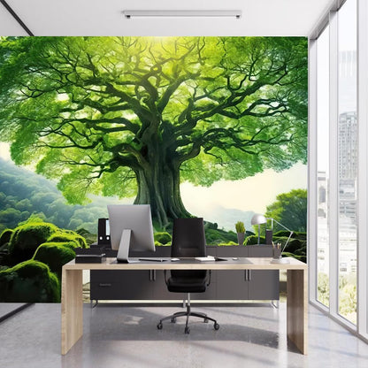 FENDROM Nature Green Big Tree Wall Tapestry Landscape Forest Mountains Sunshine Through Tree of life 3D Print Wall Art for Bedroom Living Room Dorm Decor
