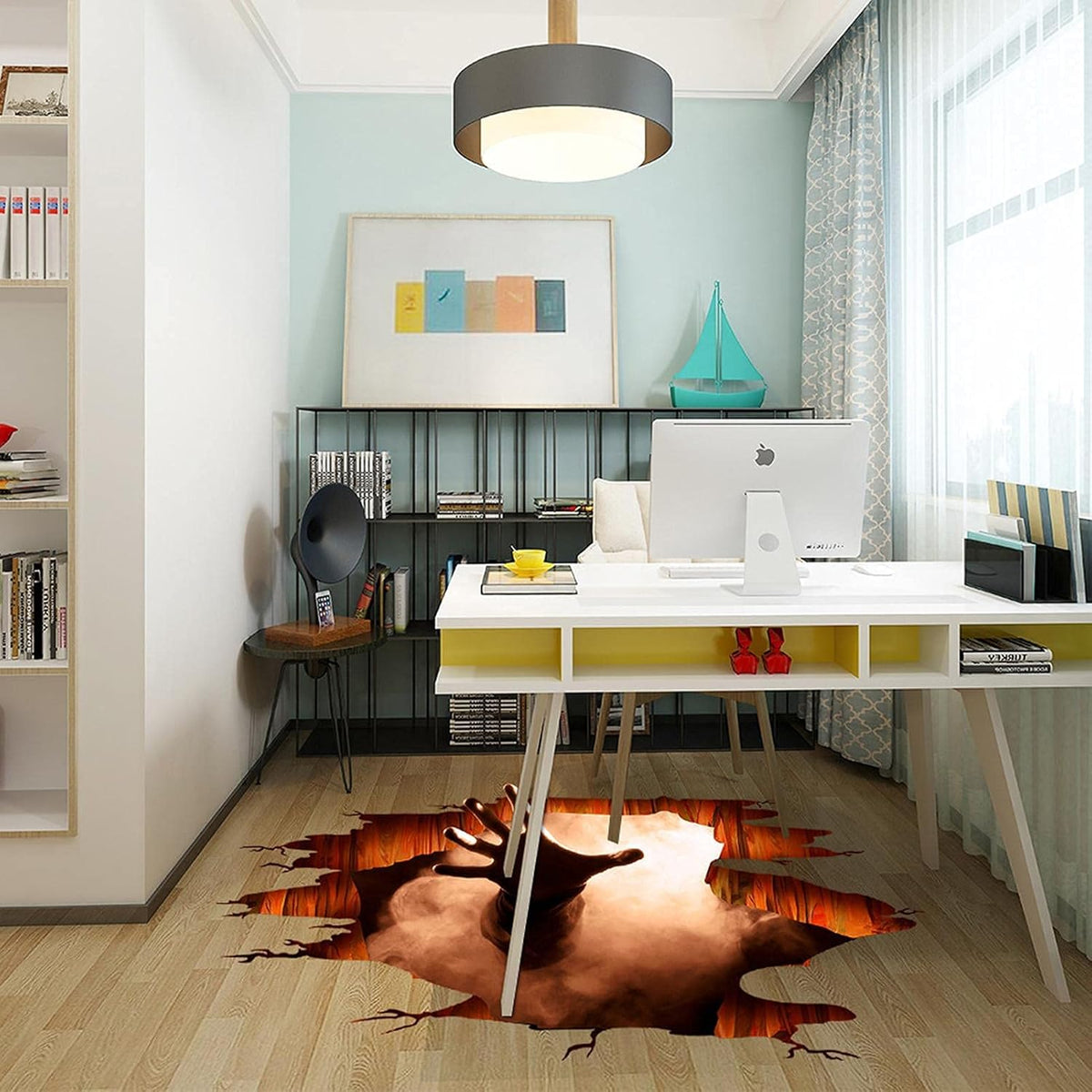 Halloween Wall Decals 3D Floor Wall Ceiling Stickers, Ghost Hand Scratching Wall Posters Removable Halloween Art Murals Window Clings Vinyl Wallpaper for Bedroom Bar Pub Living Room