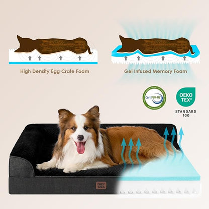 EHEYCIGA XL Dog Bed Memory Foam for Crate, Extra Large Dog Bed Orthopedic with Washable Removable Cover, Waterproof Pet Sofa Couch XLarge Size Dogs, 41x27x6.5, Black | Washable Removable Cover, Waterproof Flat Pet Sofa Couch with Nonskid Bottom, 41x27x6.5