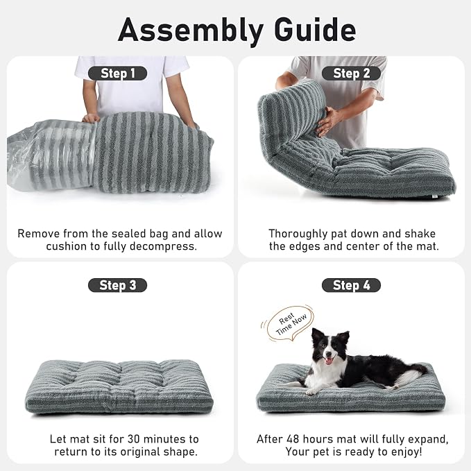 FURTIME Washable XL Dog Bed for Extra Large Dogs, Deluxe Dog Crate Beds | Comfy Fluffy Kennel Pad Anti-Slip Pet Sleeping Mat, Machine Washable Dogs Pillow, 44"x32"x4", Blue