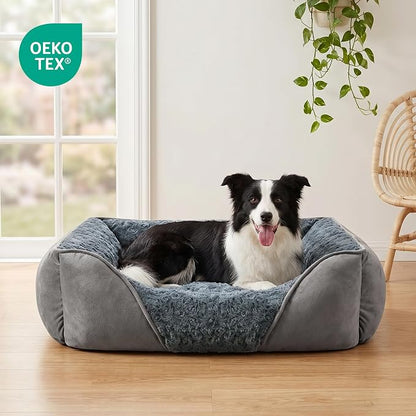 X-Large Dog Bed for Large, Medium, Small Dogs - Rectangle, Washable, Orthopedic, Soft Calming Sleeping Puppy Bed - Durable Pet Cuddler with Anti-Slip Bottom - XL (35"x25"x10")