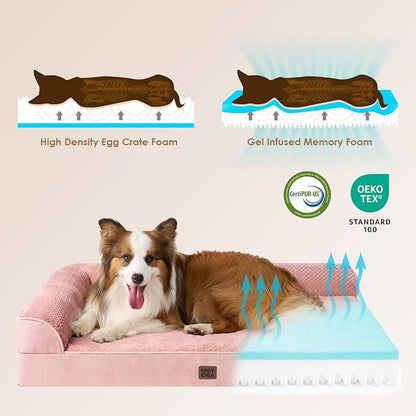EHEYCIGA XL Dog Bed Memory Foam for Crate, Extra Large Dog Bed Orthopedic with Washable Removable Cover, Waterproof Pet Sofa Couch XLarge Size Dogs, 41x27x6.5, Pink | Washable Removable Cover, Waterproof Flat Pet Sofa Couch with Nonskid Bottom, 41x27x6.5
