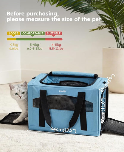 Pecute Cat Carrier Stable, Pet Carrier with Privacy Partition,Light Blue | Safe For Car Travel, Stable Steel Frame, Soft-Sided Pet Carrier Bag For Dogs And Cats Up To 11lbs, Foldable Design.
