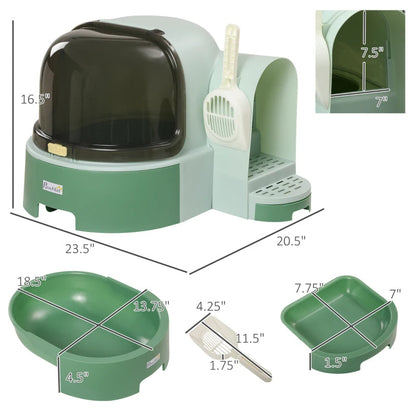 Cat Litter Box Easy To Clean Open With Scoop, Green