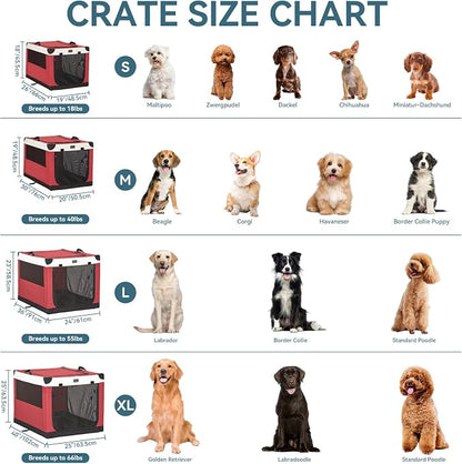 PETSFIT 40" Soft Portable Dog Crate – Patented Spiral Sturdy Frame, Collapsible Travel Kennel for Large Dogs, 3 Mesh Door, Lockable Zippers, Indoor & Car Use Red