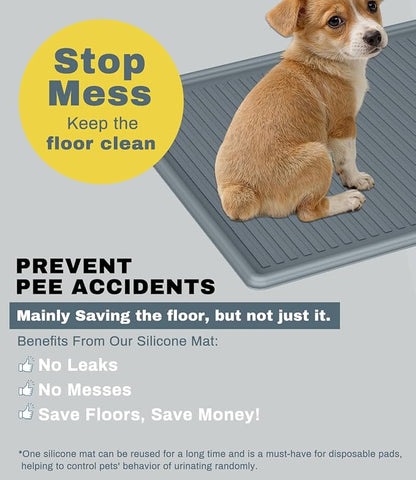 Thick Silicone Pet Pee Pad Holder, Extra Large Tray for 28" x 34" Disposable Pads, Raised High Edge Leak-Proof Training Mat for Puppy, Dogs, Cats