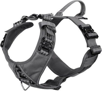 ICEFANG Dog Halter Harness with Metal Buckles,Dog Strap Vest X-Large Dogs | Control Handle,Summer-Cooling,Reflective,Front Hook,Adjustable,Soft Padded,No Pull,Grey,XLarge