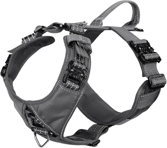 ICEFANG Dog Halter Harness with Metal Buckles,Dog Strap Vest X-Large Dogs | Control Handle,Summer-Cooling,Reflective,Front Hook,Adjustable,Soft Padded,No Pull,Grey,XLarge