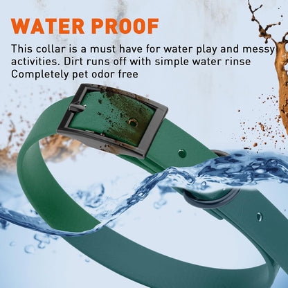 Dogline Biothane Waterproof Dog Collar Strong Coated Nylon Webbing with Black Hardware Odor- Proof for Easy Care Easy to Clean High Performance Fits Small Medium or Large Dogs, Hunter Green