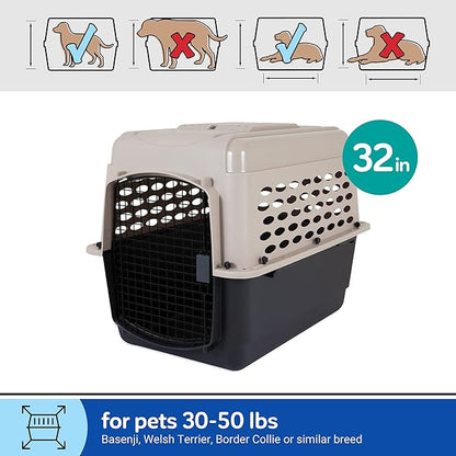 Petmate Vari Dog Kennel - Portable Dog Carriers & Crates for Medium Dogs, Airline-Friendly, Durable Plastic, Pet Carrier For Home and Travel, 32 Inches, Taupe and Black
