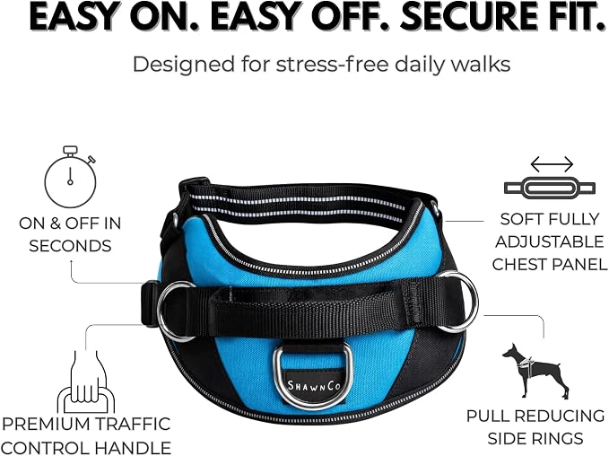 ShawnCo Essential Dog Harness, No-Pull Pet Vest (Mustang Red,XL) | 3 Leash Clips, Easy On, No-Choke, Reflective, Adjustable Fit, Padded Comfort, Control Handle, For Small, Medium & Large Dogs