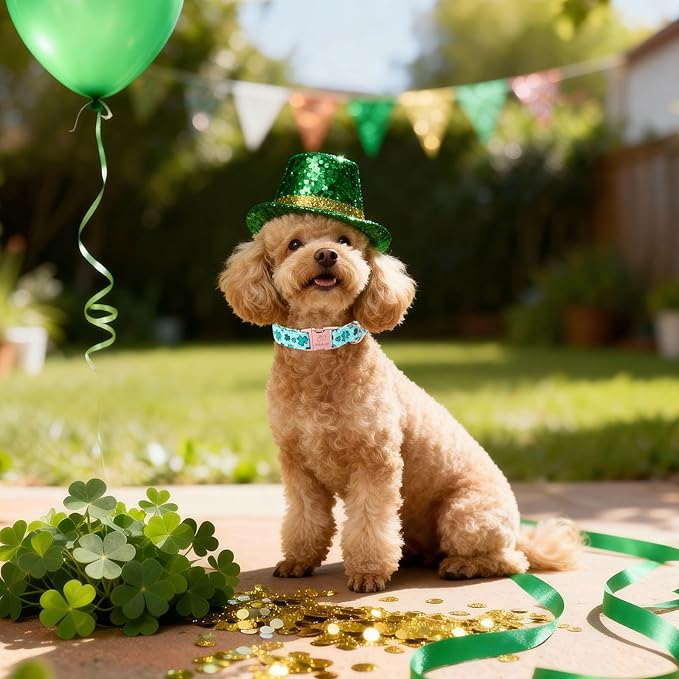 St. Patrick's Day Dog Collar for Large Dogs - Fresh Green Clover Dog Collars, Irish Shamrock Festival Pet Collars, Adjustable Heavy Duty Dogs Collar with Metal Buckle XL
