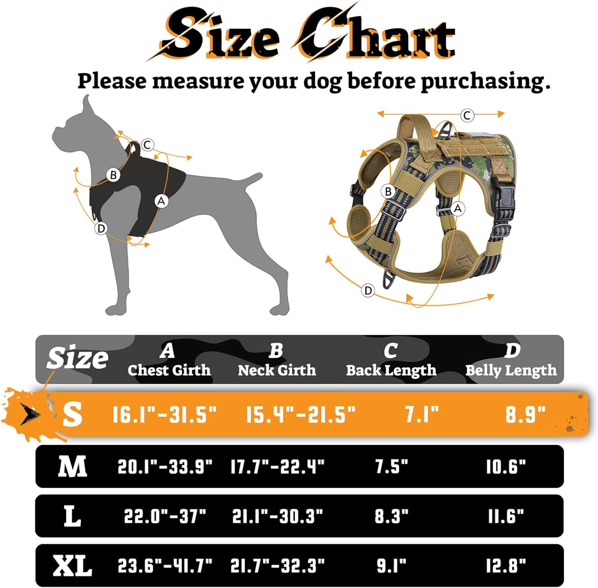 rabbitgoo Dog Harness Small Sized No Pull, Tactical Service Pet Vest with Molle and Control Handle, Adjustable and Reflective Military Harness for Easy Walking and Training, Brown camo, S