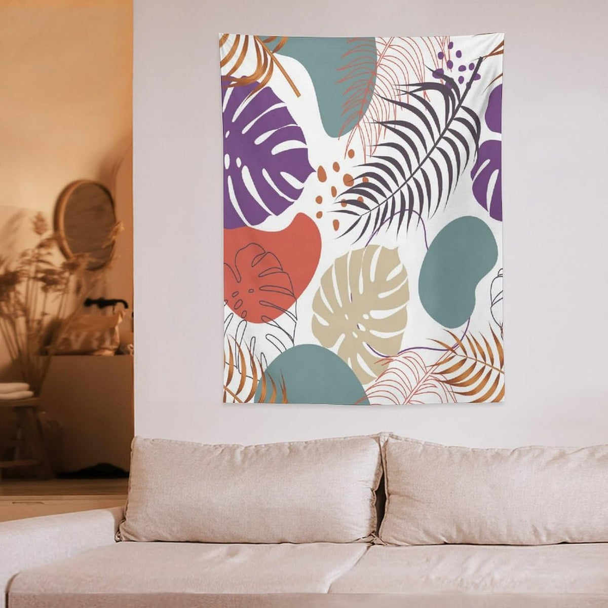 ICMOLYYENLO Tropical Green Leaves Tapestry, Exotic Leaves Beautiful Bedroom Wall Hanging, Floral Poster Blanket for Bedroom Living Room Dormitory Apartment 40x60 Inch