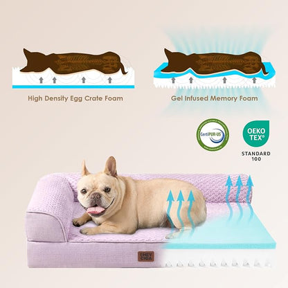 EHEYCIGA Orthopedic Dog Bed Medium Size, Memory Foam Dog Bed, Lilac | Small Dog Sofa with Washable Removable Cover, Waterproof Pet Couch for Crate with Nonskid Bottom, 30x20x6