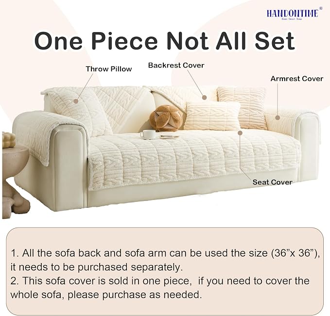 HANDONTIME Couch Cover for Dogs Washable, Fuzzy Sofa Cover for Pets Geometric Jacquard Non-Slip Couch Protector for Dogs Pet-Friendly Sectional Cushion Covers Pet Furniture Cover (Beige,35.4" x 82.7")