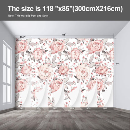 Pink Floral Wall murals Peel and Stick Flowers Wallpaper for Bedroom Living Room - 85"x118"
