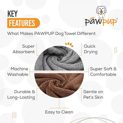 Dog Towels for Drying Dogs Super Absorbent Microfiber Pet Grooming Towel for Dogs, Cats and Other Pets (40 x 24 Inches, Brown and Grey)