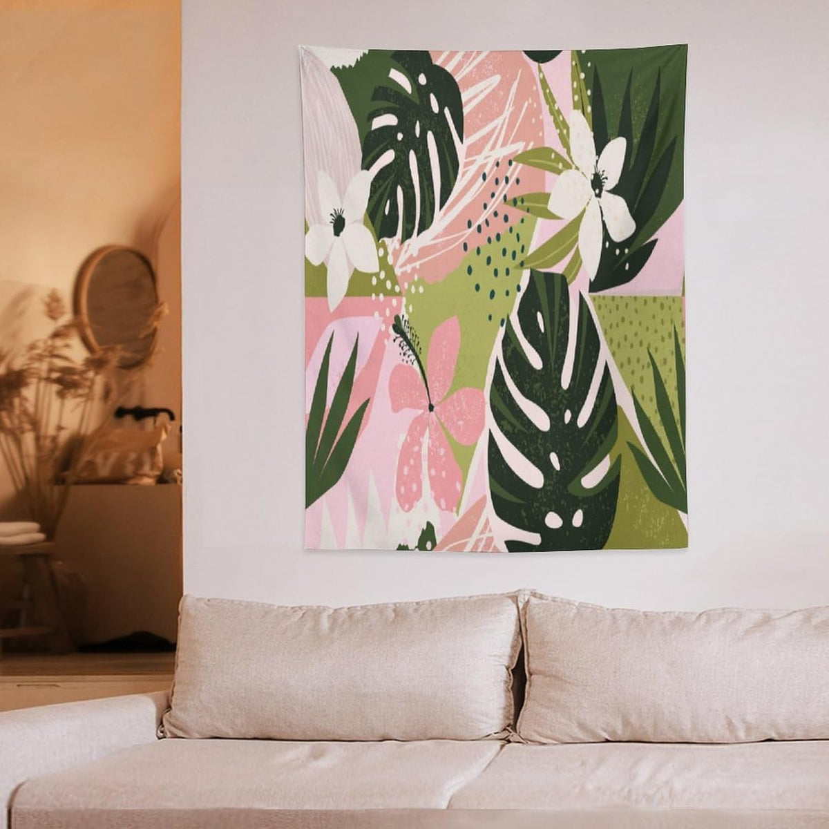 ICMOLYYENLO Tropical Green Plant Tapestry, Green Palm Leaves Natural Landscape Print Wall Tapestry for Bedroom Living Room Dormitory 60x60 Inch