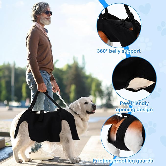 Shinylin Dog Carry Sling Emergency Backpack Pet Legs Support and Rehabilitation Dog Lift Harness Adjustable Lifting Straps Carrier for Senior Dogs Joint Injuries, Arthritis, Hiking, Skiing, Black (M)