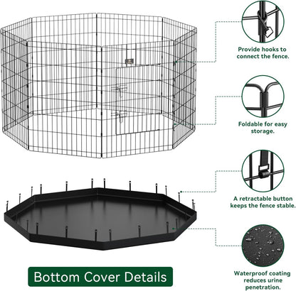 PJYuCien Dog Playpen, 8 Panels 42’’H Dog Pens Indoor with Bottom Pad, Metal Foldable Pet Puppy Exercise Fence Crate Kennel, Better for Medium and Big Animals,Black