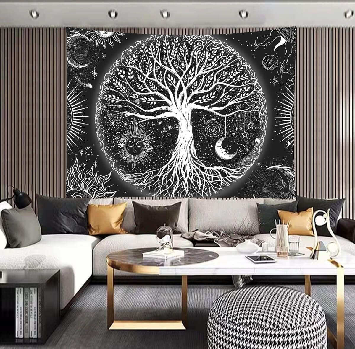 FORATER Tree of Life Tapestry Wall Hanging, Sun and Moon Aesthetic Wall Tapestry Black and White Tapestries Home Decor for Living Room Bedroom(53 x 61 Inch, Black and White)