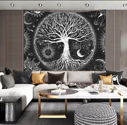 FORATER Tree of Life Tapestry Wall Hanging, Sun and Moon Aesthetic Wall Tapestry Black and White Tapestries Home Decor for Living Room Bedroom(53 x 61 Inch, Black and White)