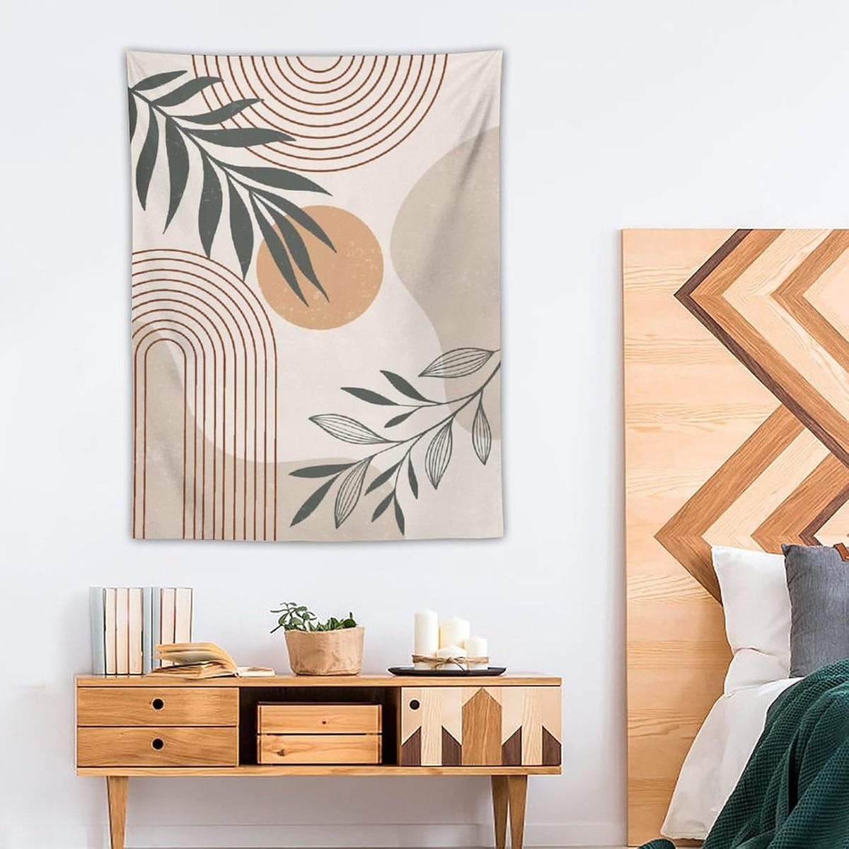 Abstract Boho Tapestry, Mid Century Tropical Tree Leaves Modern Geometric Arch Bohemian Botanical Tapestry, Home Aesthetic Wall Hanging Art Decor for Living Room Bedroom Dormitory 40x60 Inch