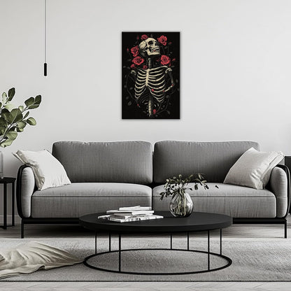 OAAPITI Gothic Skull Wall Art Skeleton and Roses Canvas Pictures Print Vibrant Dark Art Decor for Bedroom Living Room Bathroom(Artwork-6,12"x18")
