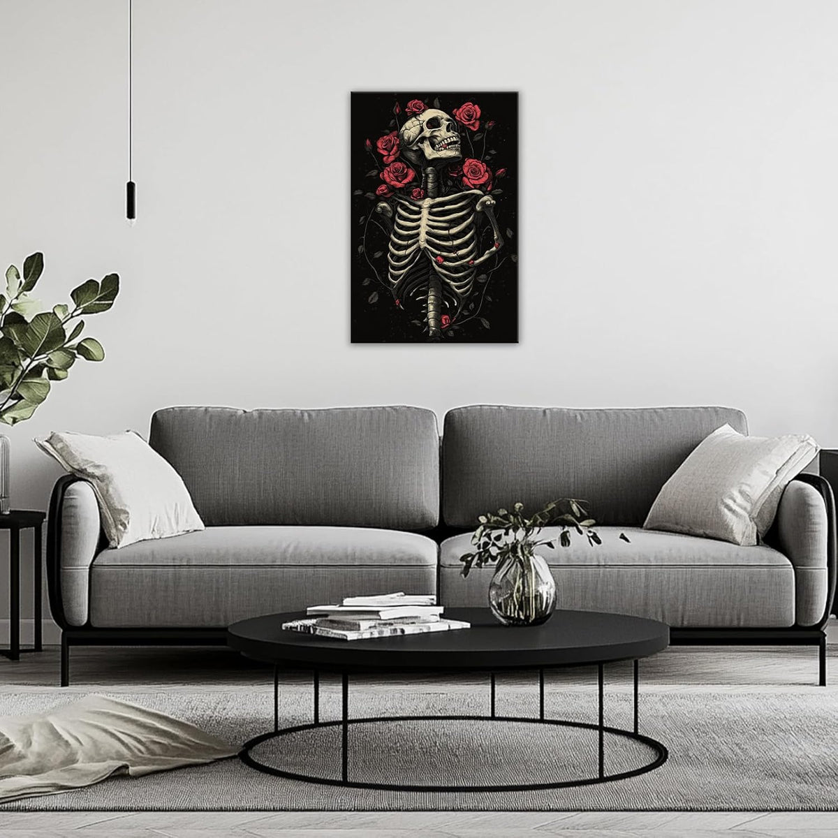 OAAPITI Gothic Skull Wall Art Skeleton and Roses Canvas Pictures Print Vibrant Dark Art Decor for Bedroom Living Room Bathroom(Artwork-6,28"x42")