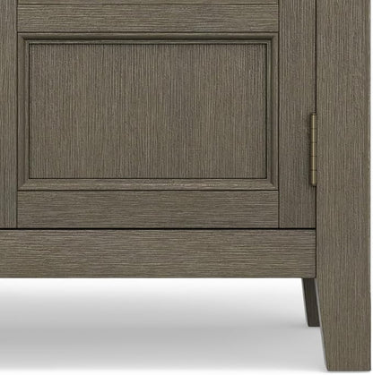 SIMPLIHOME Burlington SOLID WOOD 30 inch Wide Transitional Low Storage Cabinet in Farmhouse Grey for the Living Room, Entryway and Family Room