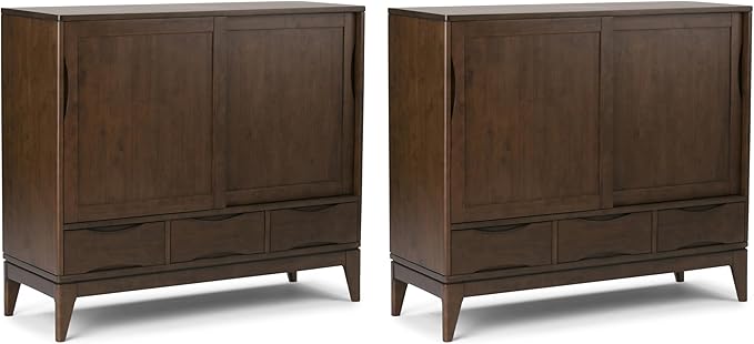 SIMPLIHOME Harper Solid Wood 48 inch Storage Cabinet in Walnut Brown (Set of 2) for The Living Room, Entryway and Family Room
