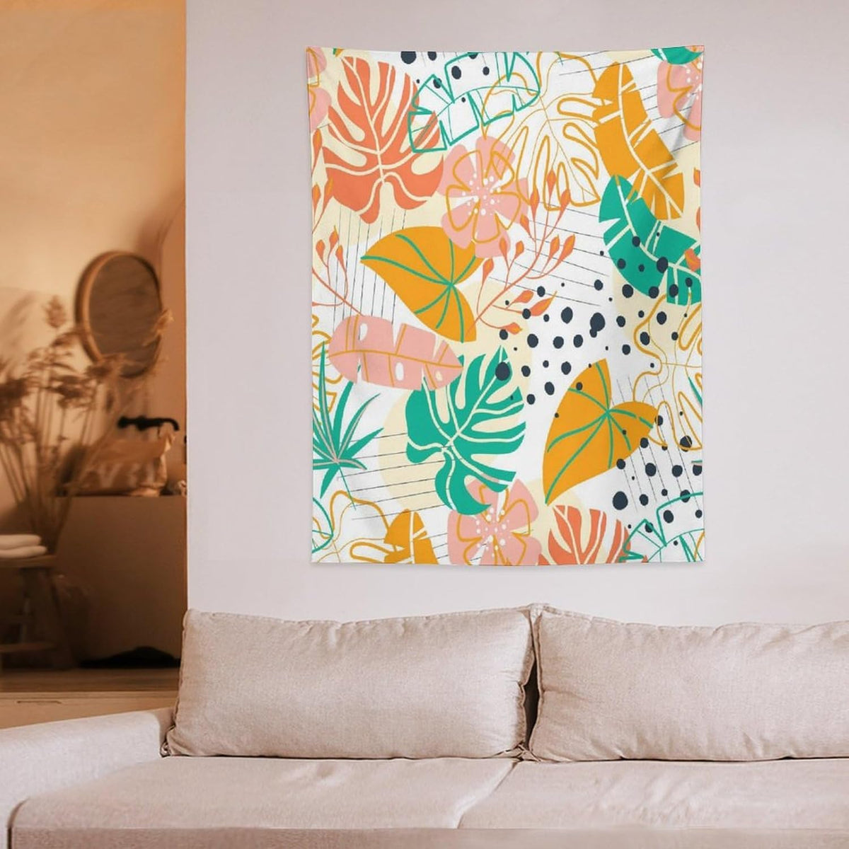ICMOLYYENLO Tropical Palm Leaves Wall Tapestry, Wall Art for Room Decoration Beautiful Wall Hanging for Bedroom Living Room Dormitory Apartment 60x60 Inch