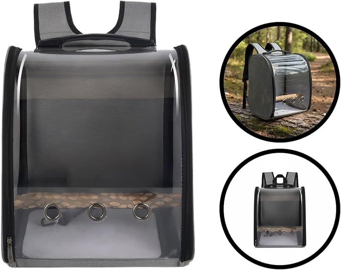 Pet Bird Backpack with Ventilated Acrylic Front and Perch for Travel