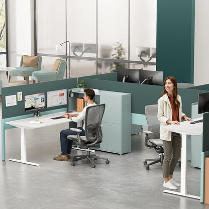 3 Stages Dual Motor Electric Standing Desk with One Piece Desktop, 48 x 24 Inch Adjustable Height Sit to Stand Up Desk for Home Office, Work & Study, Black Frame & Brown Desktop (2 Packages)