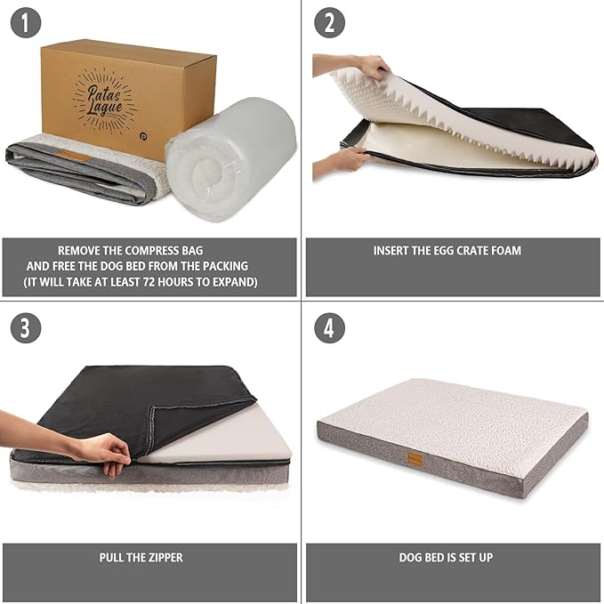 Patas Lague Orthopedic Dog Bed Large Sized Dog 36''X24'',Soft Waterproof Egg Crate Foam Medium Pet Crate Beds Mat with Removable Washable Cover and Non-Slip Bottom, Brown
