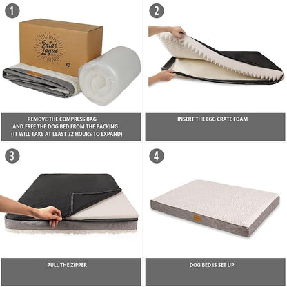 Patas Lague Orthopedic Large Dog Bed Washable Pet Sofa Mat 48''X30'' Ivory | Egg-Crate Foam Dog Couch For Large Sized Dogs, Waterproof Removable Cover, Soft Pet Crate Bed With Nonskid Bottom
