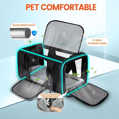 Small Pet Carrier 17"x12"x8.5" with Wheels Airline Approved, Black | for JetBlue/Frontier/Spirit Airlines, Lockable Safety Zippers and Anti-Scratch Mesh, Pets Under 8 lbs