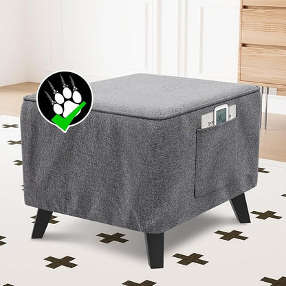 H.VERSAILTEX Ottoman Cover Slipcover Square Fit Length 24"-25" Footrest Sofa Slipcovers Stool Cover Footstool Protector Covers Feature Thick Durable Linen Look Fabric Removable Washable - Heather Grey