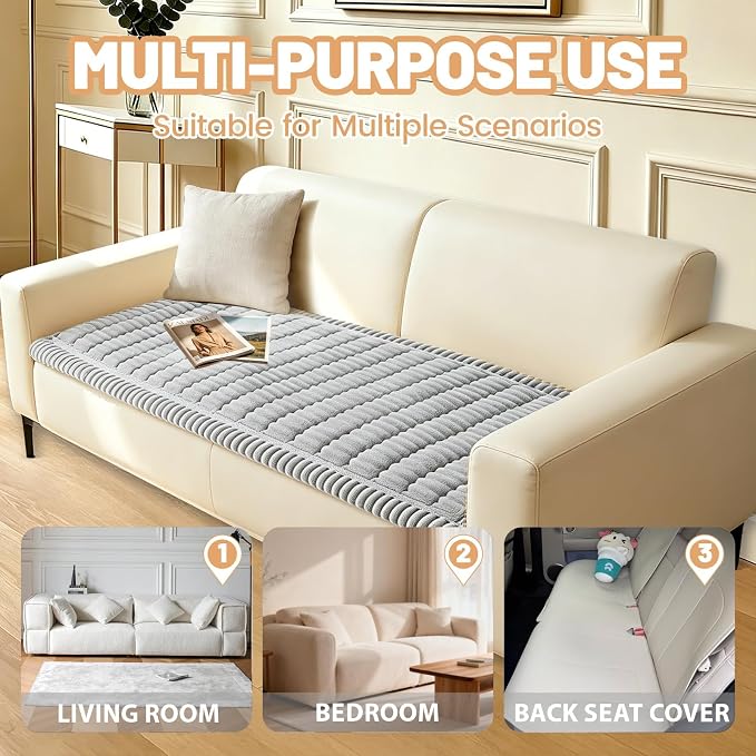 Waterproof Couch Cover for Dogs Washable,Nonslip Fuzzy Durable Pet Friendly | Soft Slipcovers for 3 Cushion Sofa Cover,Plush Thick Protector Fits Mat Bed Leather & Fabric Couches Light Grey 27.6"x59.06"
