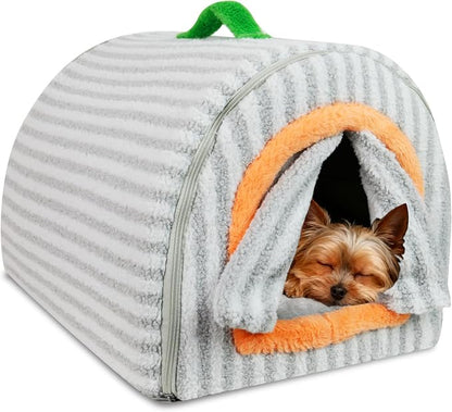 Dog House Indoor for Small Dogs, Grey, Medium | 2-in-1 Enclosed Dog Bed with Cover Cave & Curtain, Dog Tent with Plush Washable Cushion, Inside Dog House for Pets