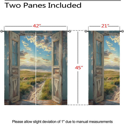 Landscape Blackout Curtains for Girls Boys Home Decor, Cow Sunset Grassland Mountain Natural Scenery Grommet Thermal Insulated Drapes Darkening Window Curtain for Bedroom Living Room, 42 x 45 Inch