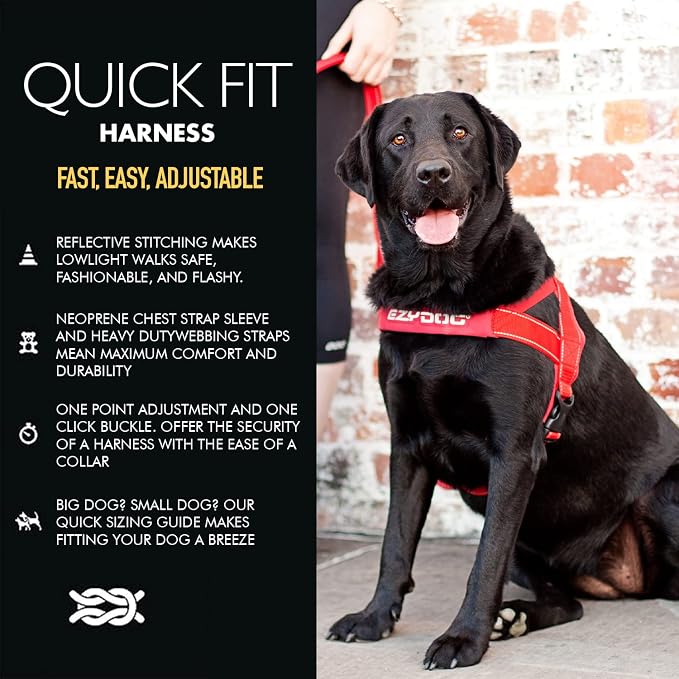 EzyDog Quick Fit Dog Harness, Soft Neoprene Padding - Large, Pink | Fast One-Click Buckle, Adjustable Fit, Strong Reinforced Materials, Reflective Stitching, No Pull Dog Harness, Easy Walking